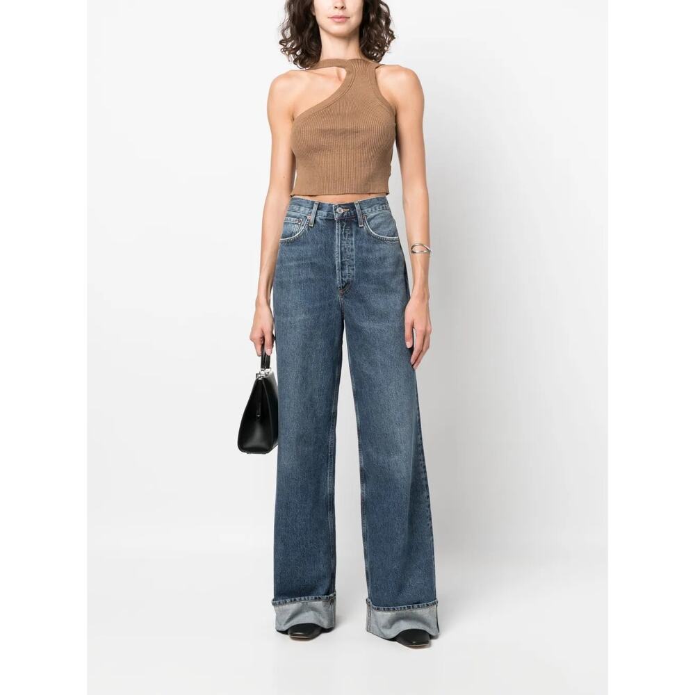 Agolde Dame Wide Leg Jeans 24 in Blue Denim High Rise Organic Cotton - Picture 12 of 13